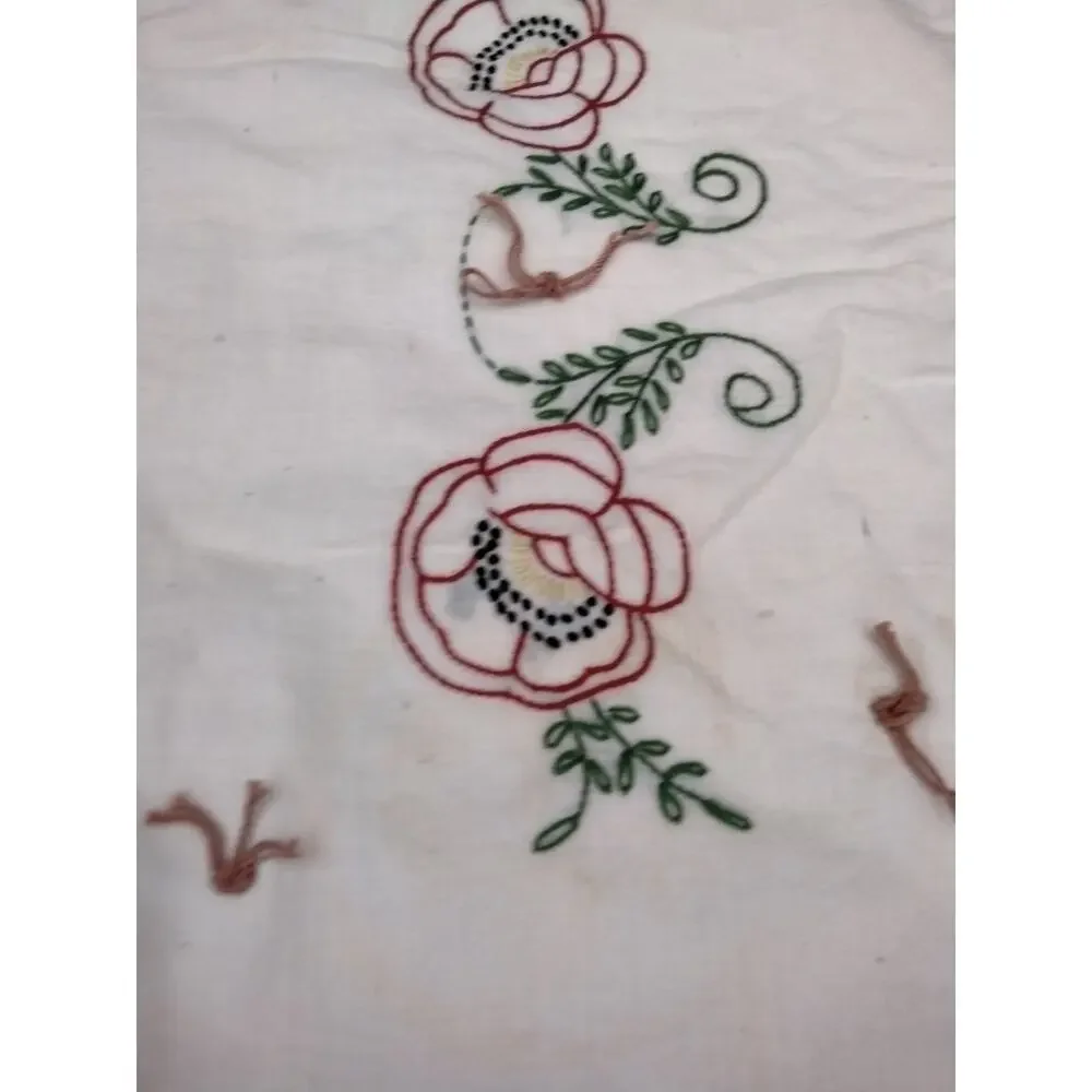 Handmade and Hand Embroidered with Flowers PinkQuilt Throw 76
